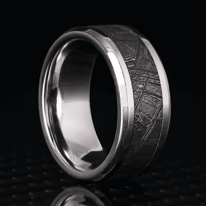 platinum ring with meteorite inlay 1