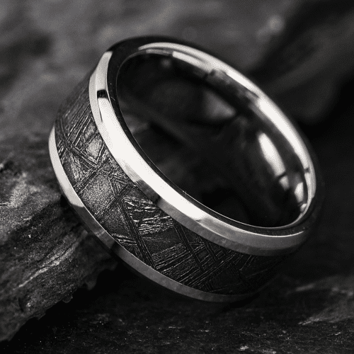 platinum ring with meteorite inlay 3