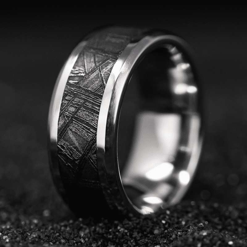 platinum ring with meteorite inlay 4