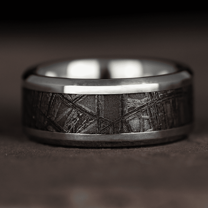 platinum ring with meteorite inlay 5